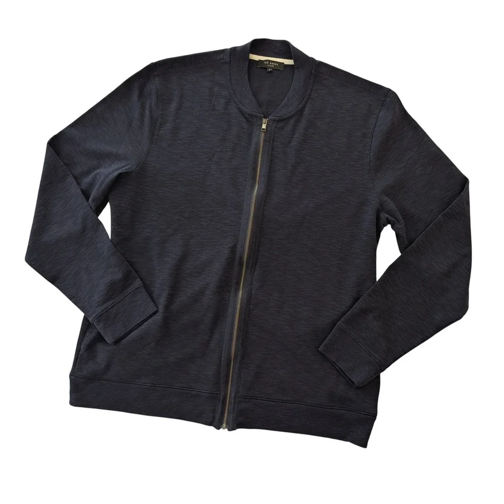 Ted Baker Glynne Bomber Jacket Men's Size 6 XXL Navy Blue Slub Knit Full Zip